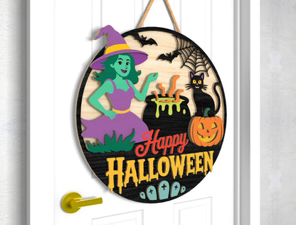 Halloween Door Sign SVG Witch Ghost Laser Cut File for Glowforge