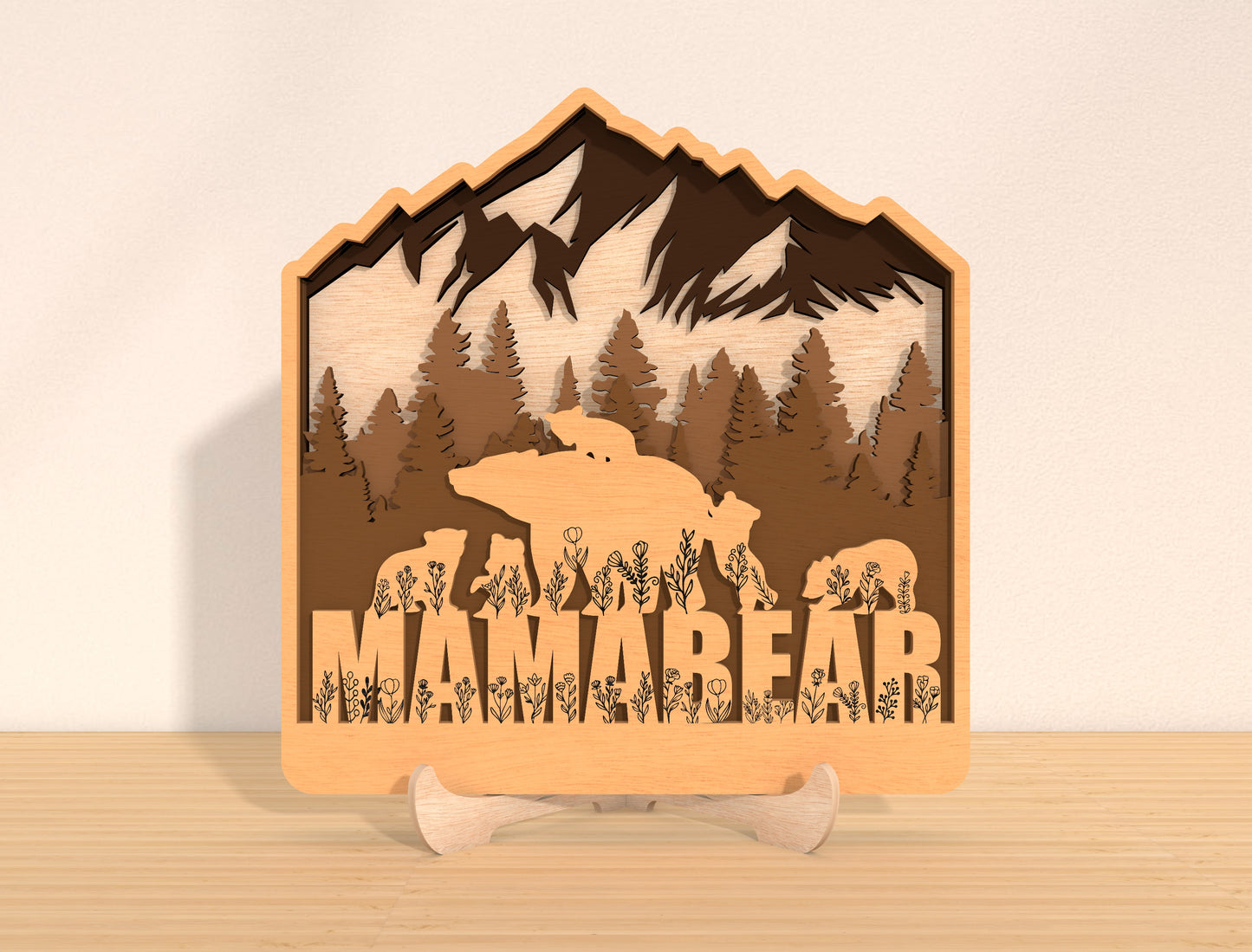 Bear Family Mountain Sign SVG Laser Cut File for LightBurn and Glowforge
