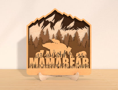 Bear Family Mountain Sign SVG Laser Cut File for LightBurn and Glowforge