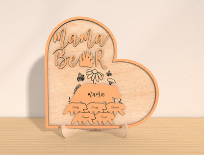 Mom Bear Family Laser Cut File | Personalized Mother’s Day Decor | Bear Cub Name Sign | Glowforge, xTool, LightBurn, etc..
