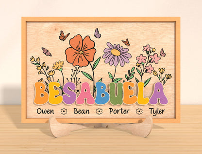 Personalized Mother’s Day Floral Name Sign Laser Cut File | Custom Mom & Grandma Decor | Colorful Botanical Style | Glowforge, xTool, LightBurn, etc.