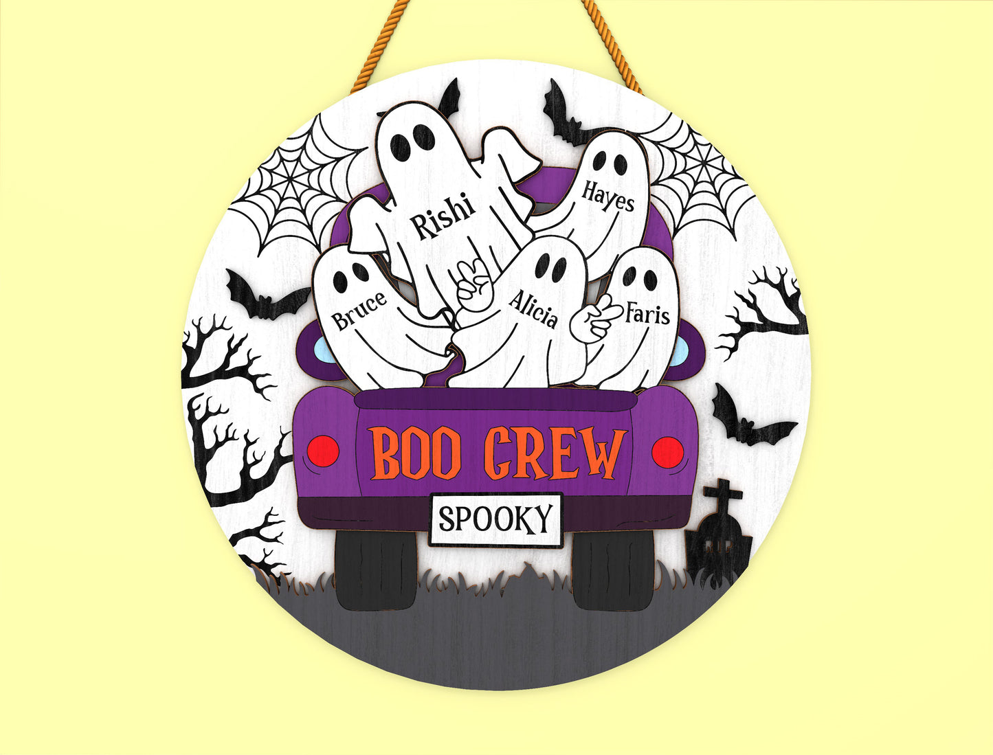 Personalized Ghost Family Door Hanger SVG for Glowforge xTool LightBurn