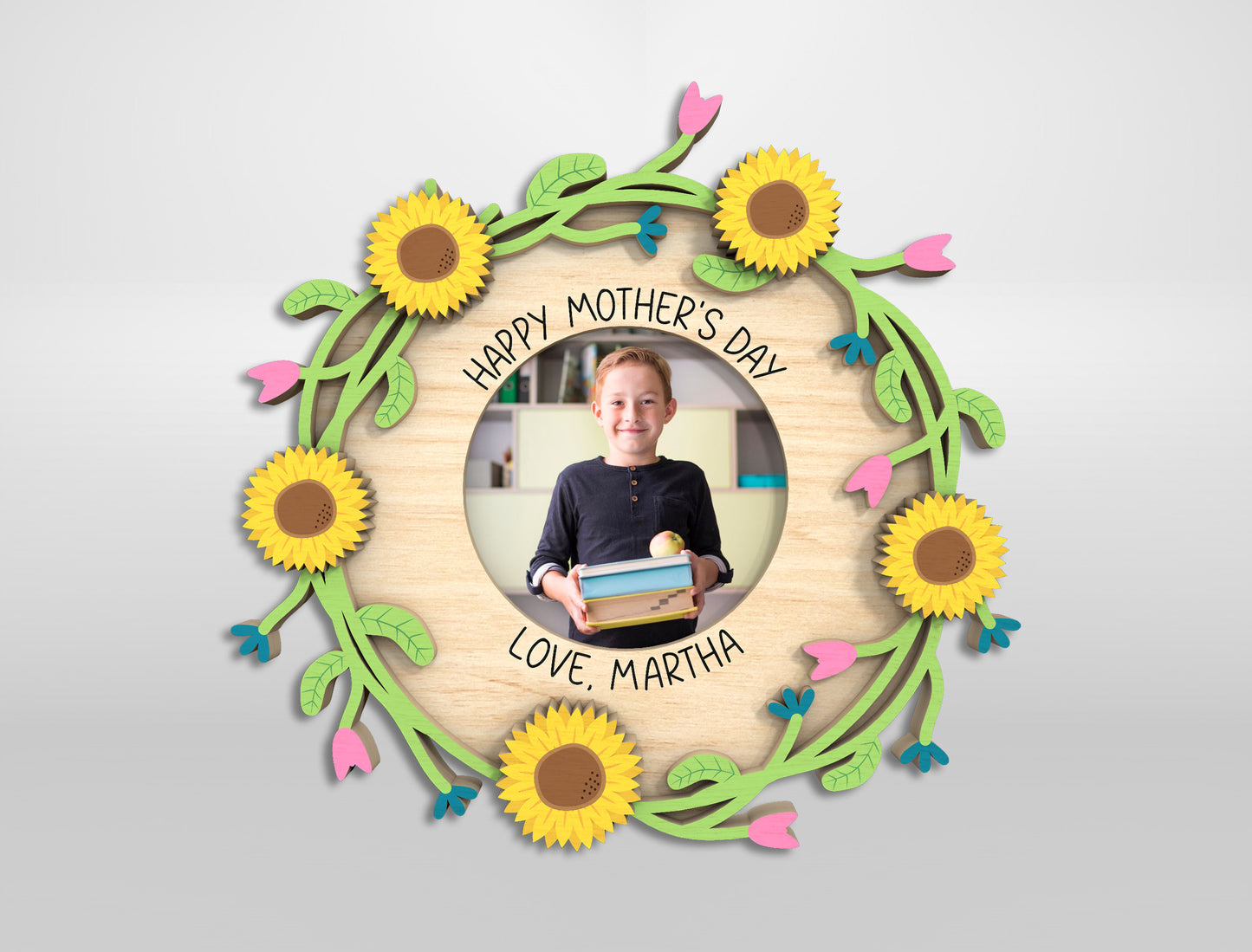 Floral Mom Photo Frame Wreath Magnet SVG Bundle for LightBurn and xTool