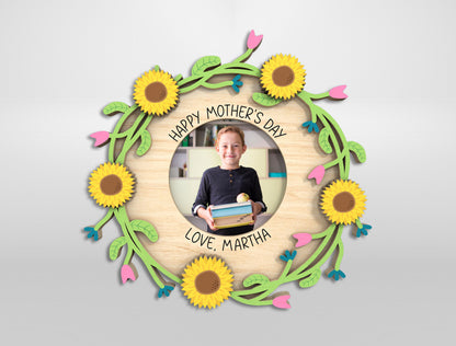 Floral Mom Photo Frame Wreath Magnet SVG Bundle for LightBurn and xTool
