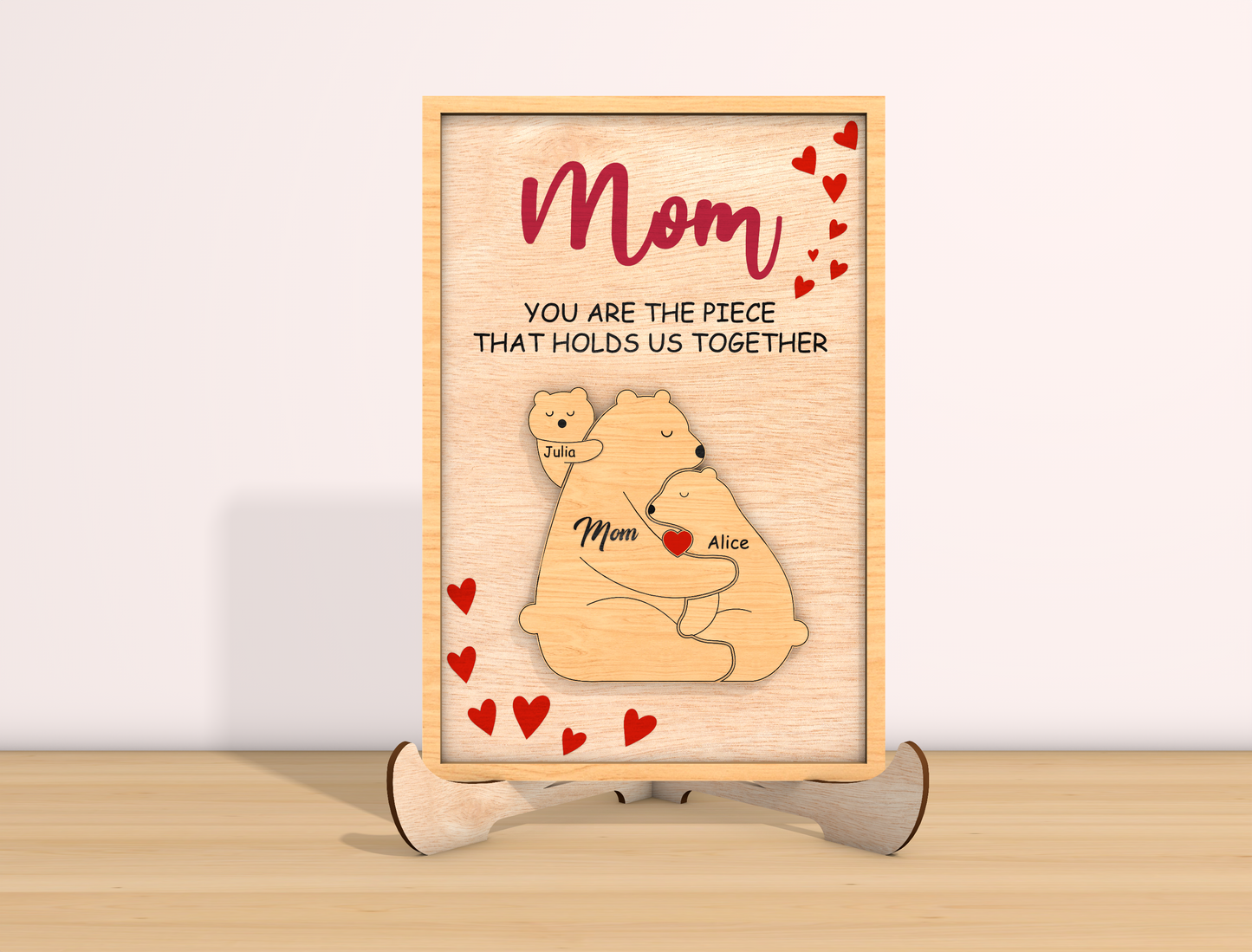 Mom Bear Family Puzzle Sign SVG You Are The Piece for Glowforge