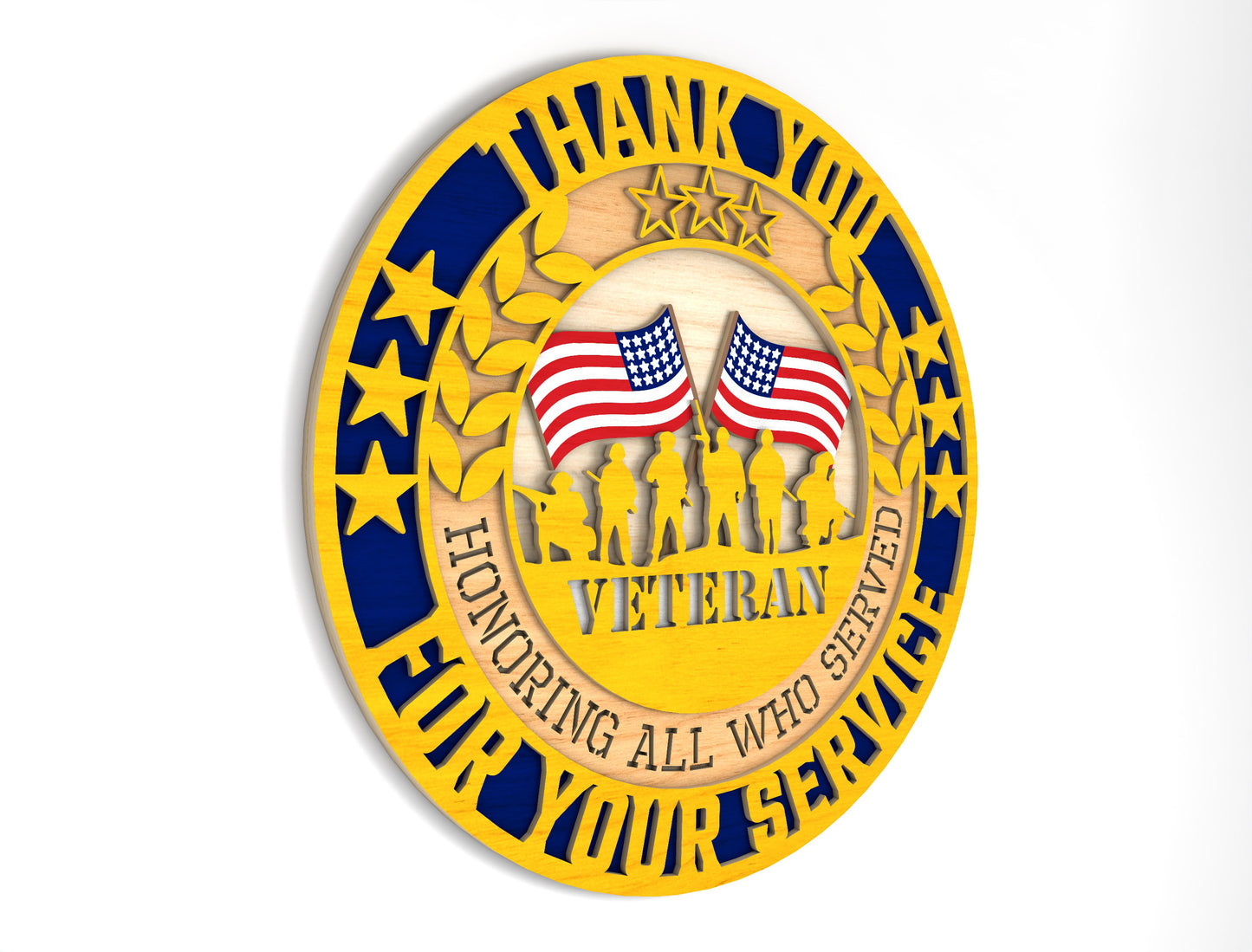 Thank You Veterans Round Sign SVG Laser Cut File for Glowforge