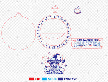 Halloween Highland Cow Countdown Calendar SVG for Glowforge xTool