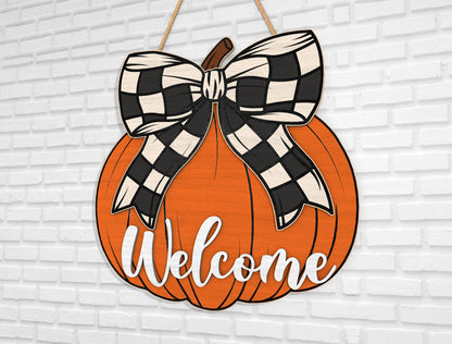 Welcome Pumpkin Bow Door Hanger SVG Bundle for Glowforge xTool LightBurn 3 Designs