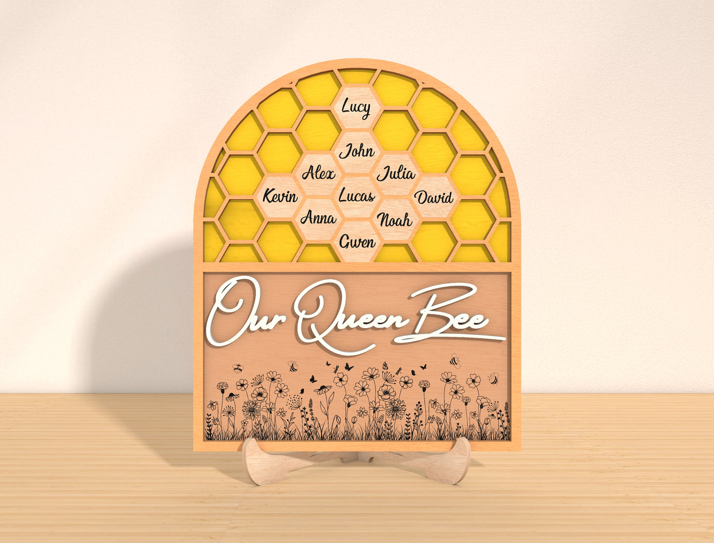 Our Queen Bee Laser Cut File | Personalized Mother’s Day Honeycomb Sign | Floral Wooden Decor | Glowforge, xTool, LightBurn, etc...
