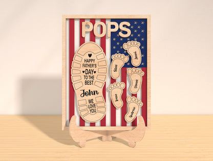 Father’s Day Footprint Stand Laser Cut File | Dad Family Footprints Sign | Patriotic Wooden Decor | Glowforge, xTool, LightBurn, etc.