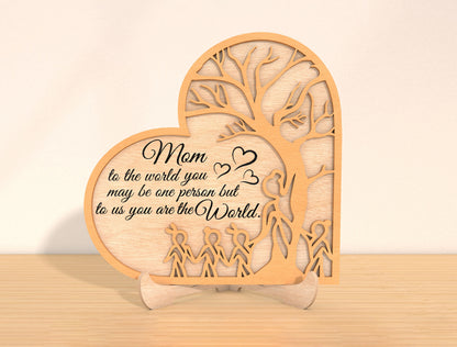 Personalized Mom Family Tree Heart Sign SVG for Glowforge and xTool