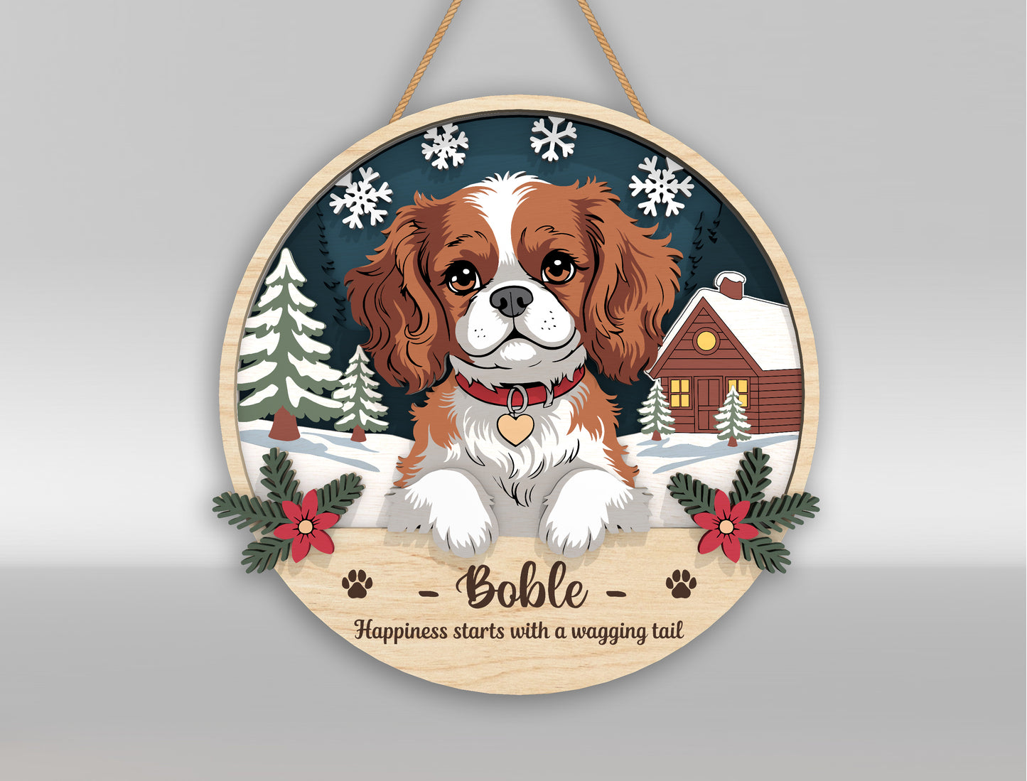 Dog Memorial Christmas Door Sign SVG Personalized Pet Remembrance Laser Cut File for Glowforge