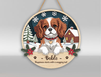 Dog Memorial Christmas Door Sign SVG Personalized Pet Remembrance Laser Cut File for Glowforge