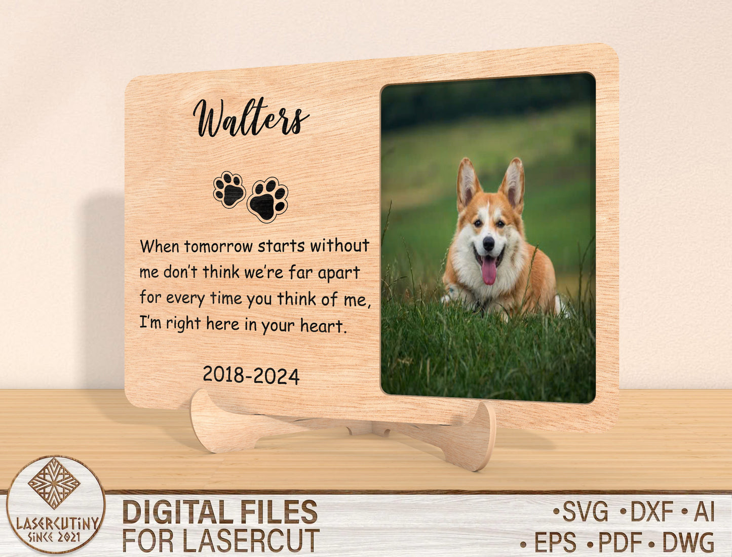 Pet Memorial Paw Print Heart Photo Frame SVG for Glowforge and xTool