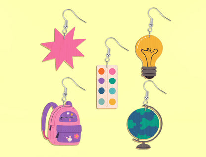 School Supplies Earrings Bundle SVG Laser Cut File for Glowforge Users