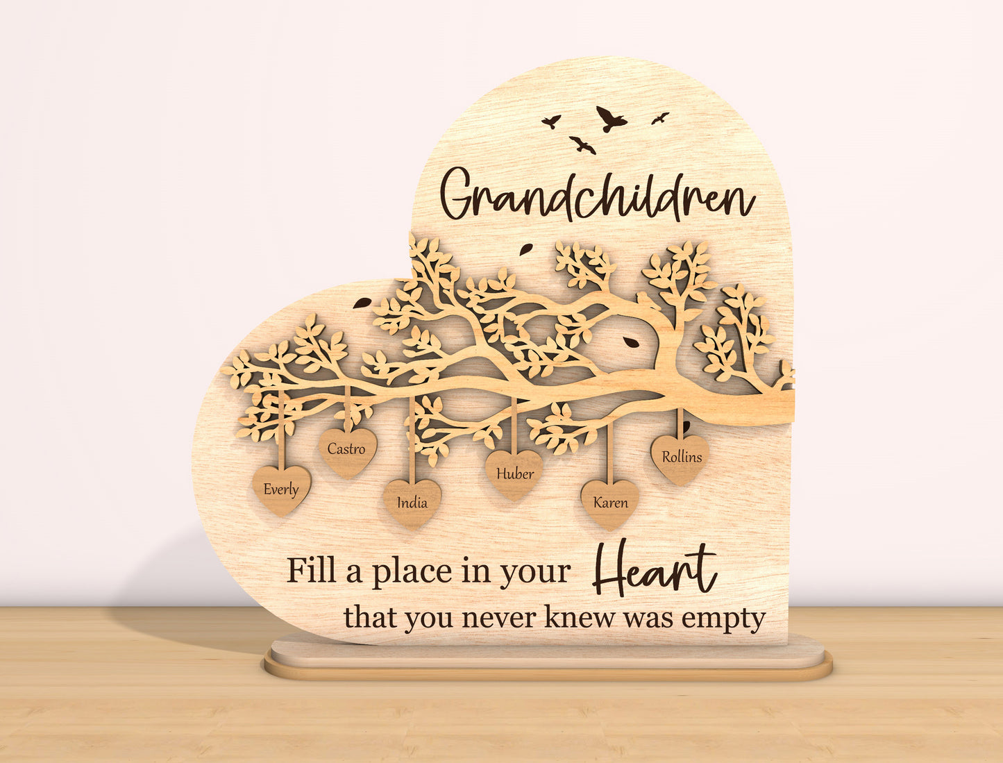 Grandchildren Heart Sign SVG Personalized Family Tree Laser Cut File for Glowforge and xTool