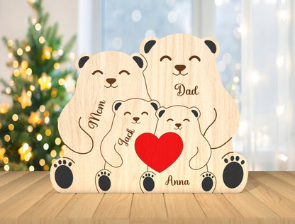 Sitting Bear Family Puzzle Sign SVG for Glowforge and LightBurn