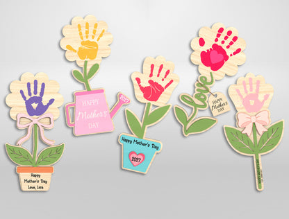 Kids Handprint Flower Decor SVG Bundle Mother's Day for LightBurn