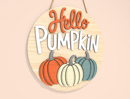 Hello Pumpkin Door Hanger SVG Set for Glowforge xTool LightBurn | 2 Designs