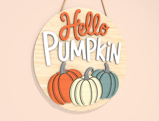 Hello Pumpkin Door Hanger SVG Set for Glowforge xTool LightBurn | 2 Designs