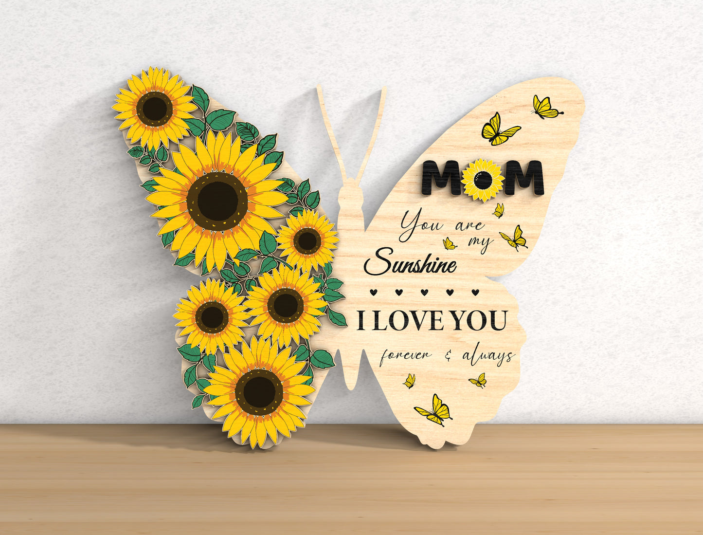 Butterfly Mom Sunflower Quote Sign SVG Bundle for LightBurn and xTool
