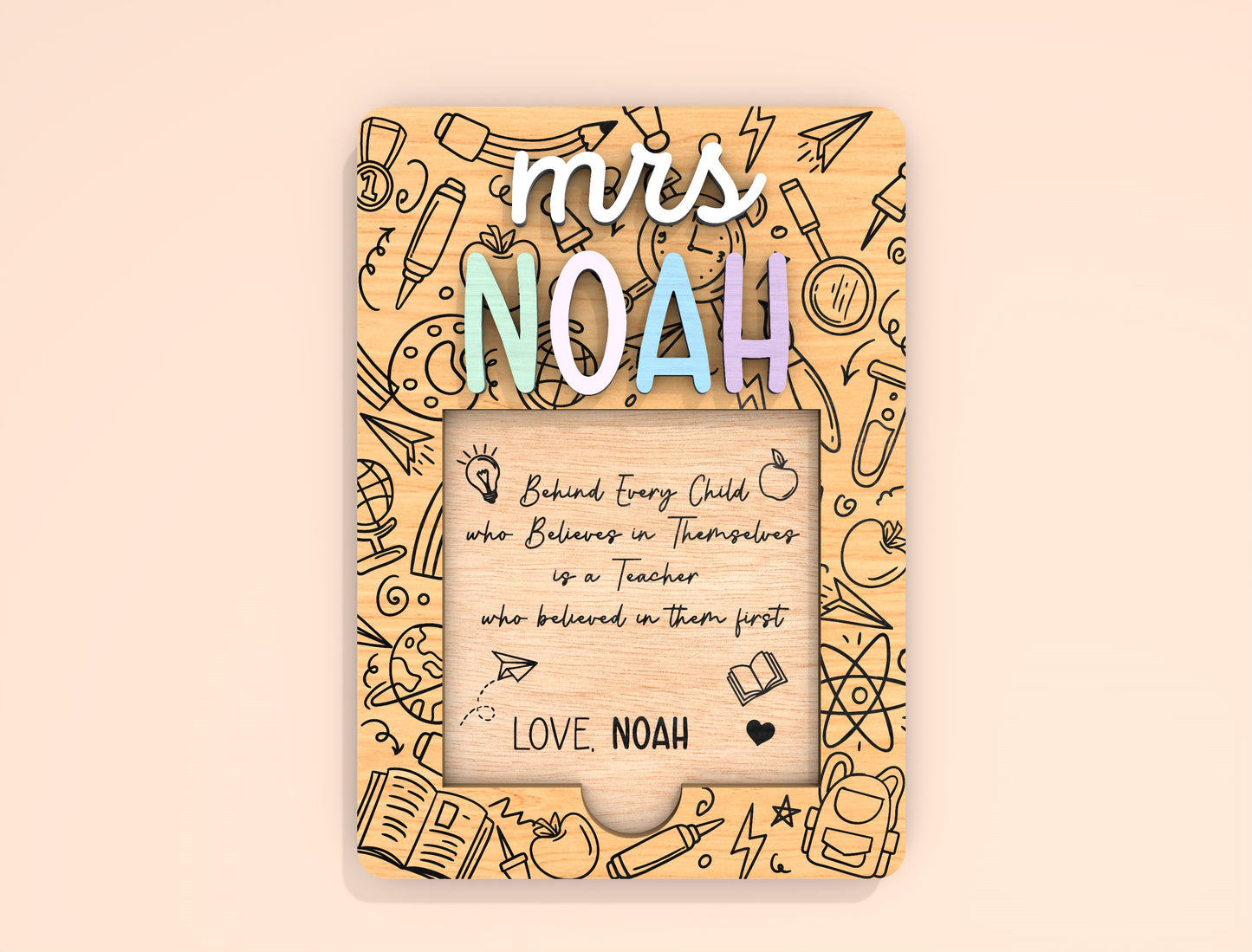 Personalized Teacher Note Holder SVG Laser Cut File for Glowforge and xTool