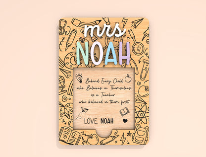 Personalized Teacher Note Holder SVG Laser Cut File for Glowforge and xTool