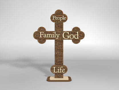 Christian Cross SVG Laser Cut File – Bible Verse Stand Decor – Glowforge, xTool