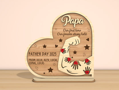 Father’s Day Strength Heart Laser Cut File | Dad Pops Papa Tabletop Sign | Family Love Wooden Decor | Glowforge, xTool, LightBurn, etc.