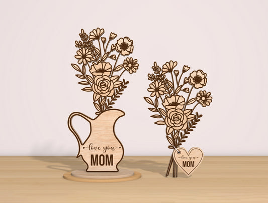 Mom Flower Vase Decor SVG Bundle 5 Vases and Tags for xTool and LightBurn