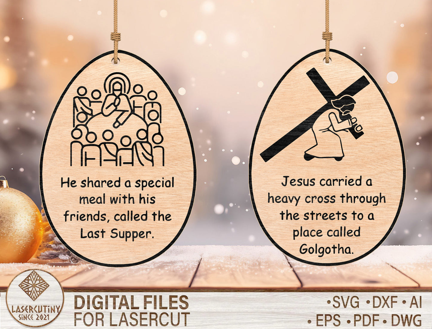 Easter Story Ornament SVG Bundle Christian Egg 12 Designs for LightBurn