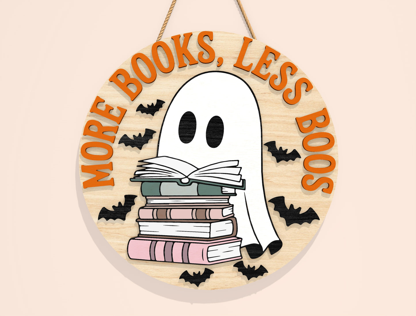 Halloween Reading Ghost Door Sign SVG Bundle Laser Cut File | 8 Funny Book Lover Designs | Round Wooden Decor | Glowforge, xTool, LightBurn, etc.