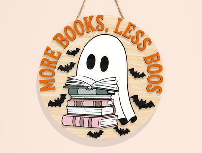 Halloween Reading Ghost Door Sign SVG Bundle Laser Cut File | 8 Funny Book Lover Designs | Round Wooden Decor | Glowforge, xTool, LightBurn, etc.