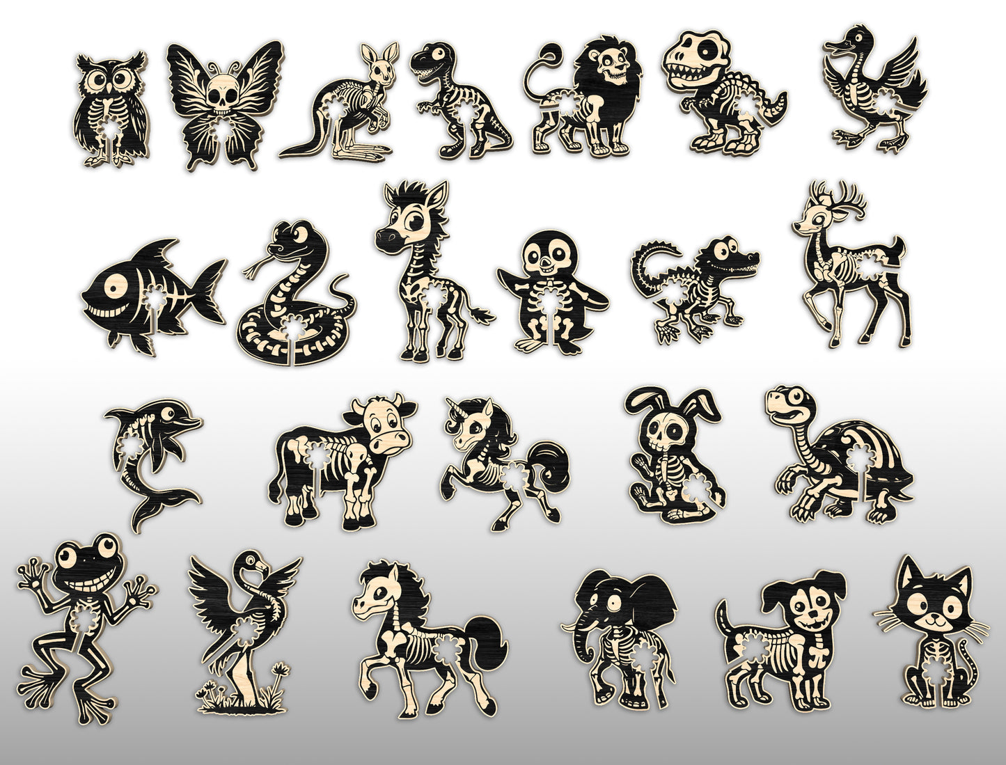 Animal Skeleton Bread Bag Clip Holder SVG Bundle 24 Designs for xTool Glowforge LightBurn