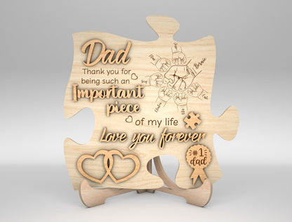 Dad Heart Puzzle Map Sign SVG Laser Cut File for Glowforge and LightBurn