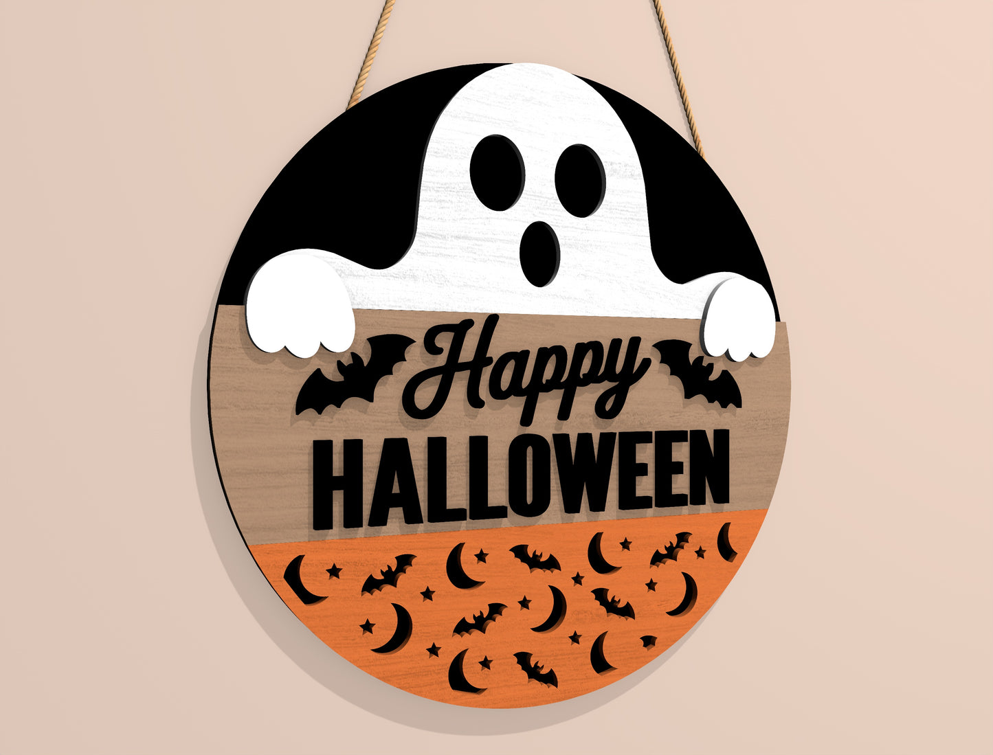 Happy Halloween Round Door Hanger SVG Set for Glowforge xTool LightBurn 2 Designs