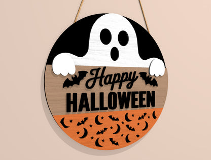 Happy Halloween Round Door Hanger SVG Set for Glowforge xTool LightBurn 2 Designs