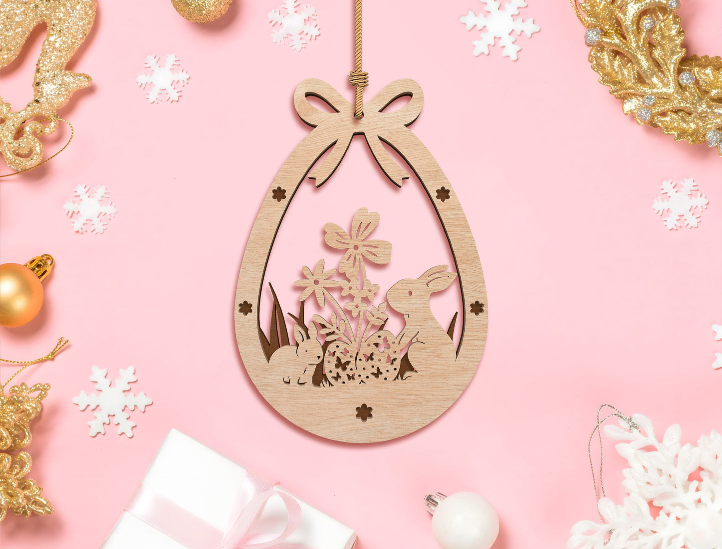 Easter Egg Floral Ornament SVG Bunny Hanging Decor for LightBurn and xTool