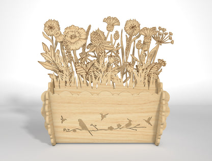 Wooden 3D Flower Pot SVG Floral Basket Decor for LightBurn and xTool