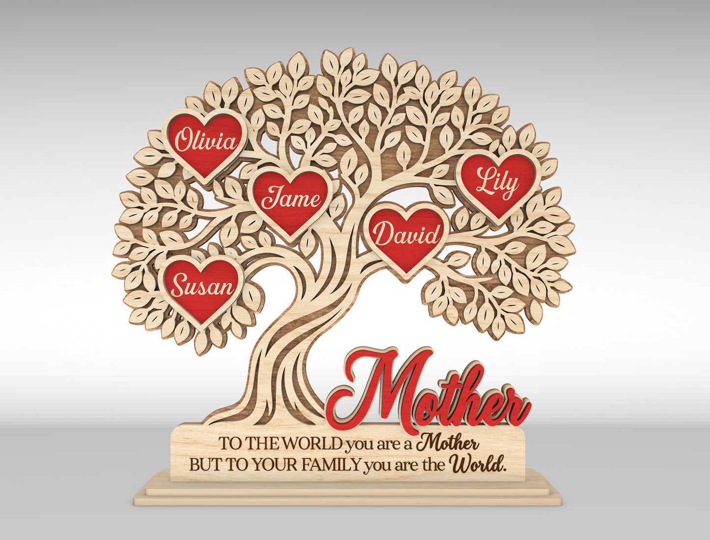 Custom Name Heart Tree Mom Sign SVG Multiple Titles for Glowforge