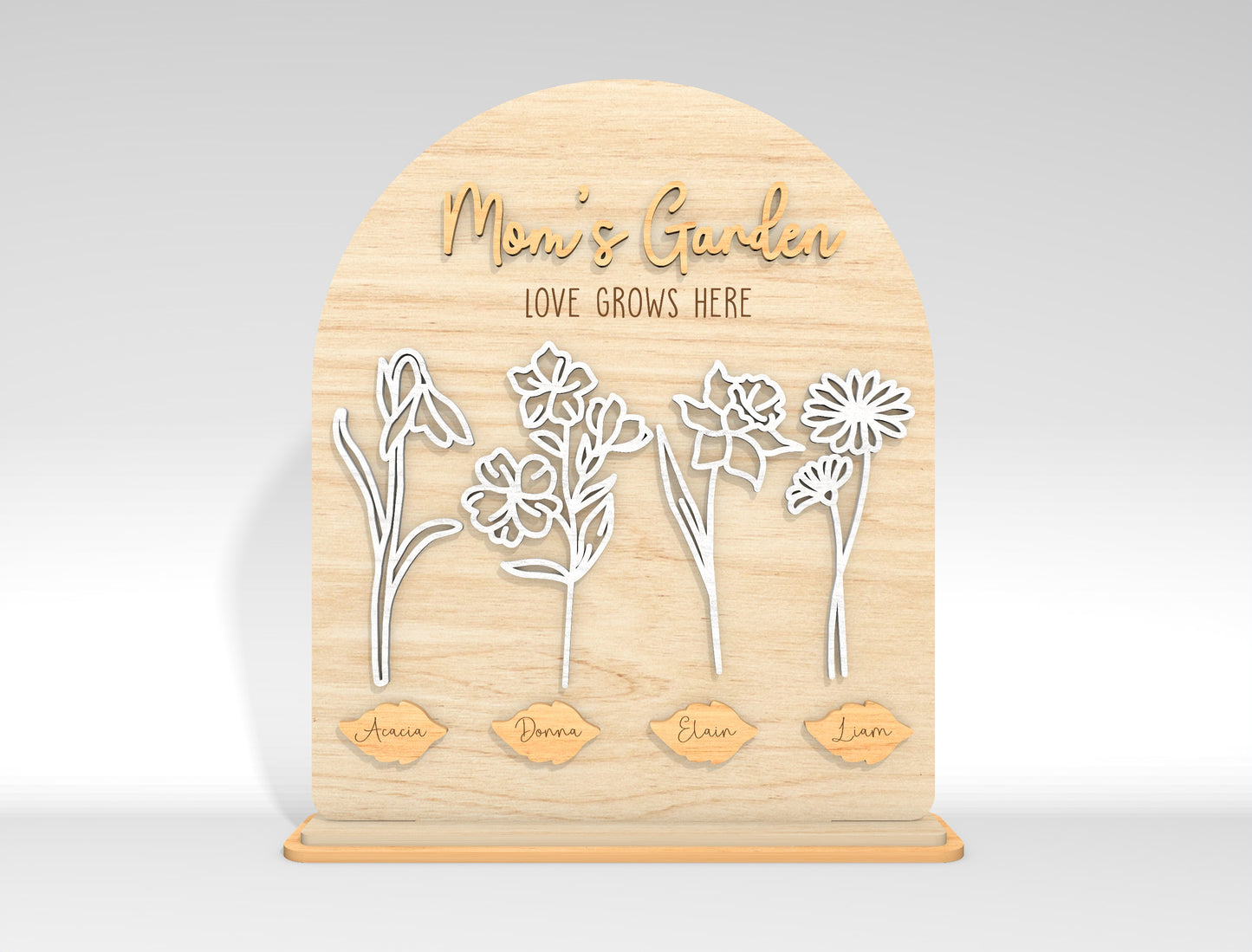 Personalized Mom Garden Flower Holder SVG Birth Month Flowers Laser Cut File for xTool and LightBurn