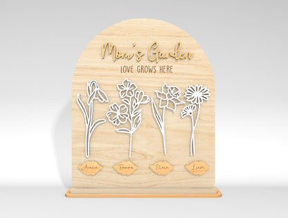 Personalized Mom Garden Flower Holder SVG Birth Month Flowers Laser Cut File for xTool and LightBurn