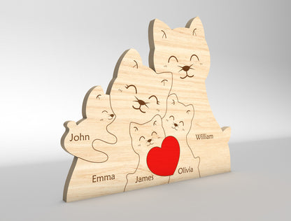 Custom Name Cat Family Puzzle Sign SVG for LightBurn and xTool