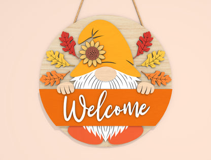 Welcome Pumpkin Gnome Door Hanger SVG Set for Glowforge xTool LightBurn | 2 Designs