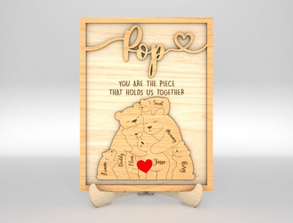 Personalized Pop Bear Puzzle SVG Laser Cut File for Glowforge and LightBurn