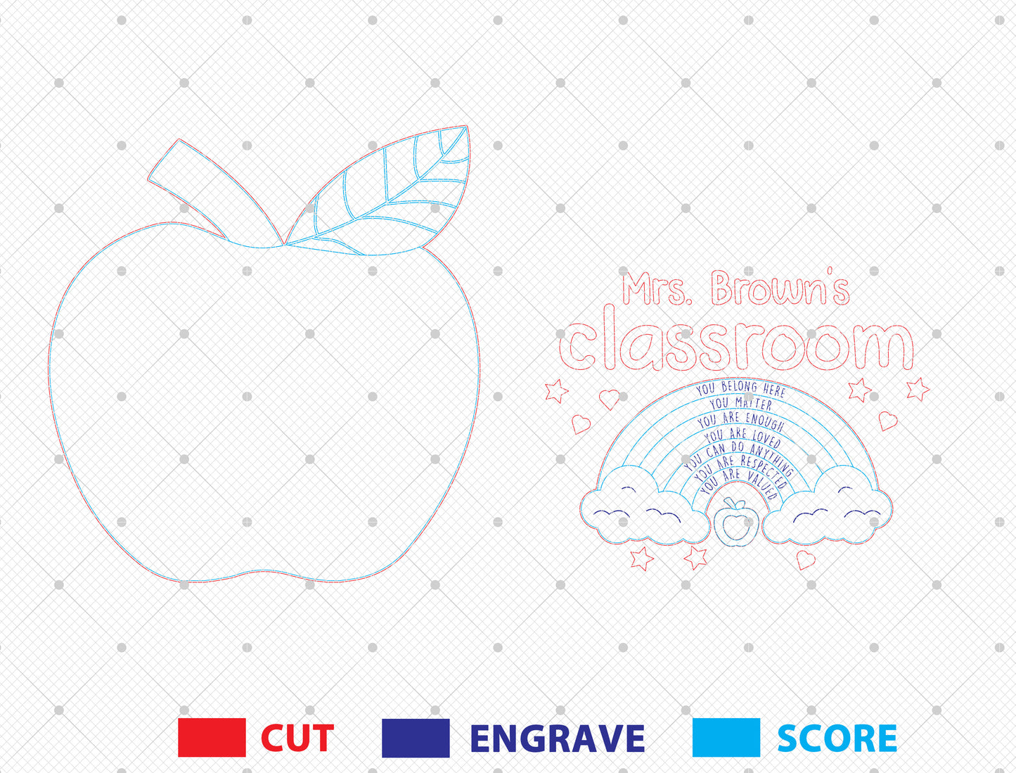Personalized Apple Rainbow Classroom Door Sign SVG Laser Cut File for Glowforge and xTool