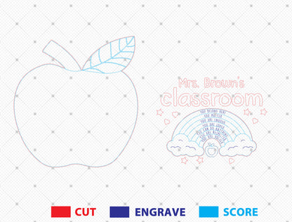 Personalized Apple Rainbow Classroom Door Sign SVG Laser Cut File for Glowforge and xTool