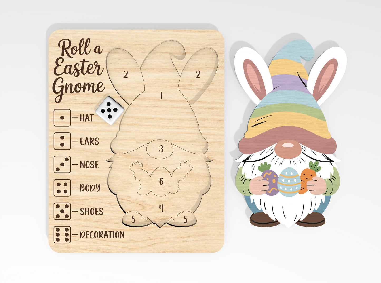 Easter Roll Game Wooden Board SVG Set 6 Designs for LightBurn and Glowforge
