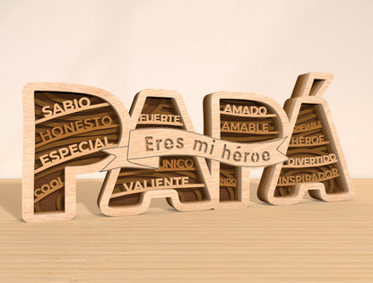 Papá & Mamá Hero Word Laser Cut File | Spanish Family Quote Decor | Layered Wooden Typography | Glowforge, xTool, LightBurn, etc.