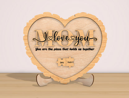Personalized Mom Heart Plaque SVG Mother's Day for LightBurn and xTool